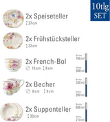 Villeroy & Boch Mariefleur Startersæt, Assorterede farver, Tåler opvaskemaskine, Tåler mikroovn, Spisesæt til 2, Blomsterstel, Spisestel, Kombinationssæt, Premium Porcelæn