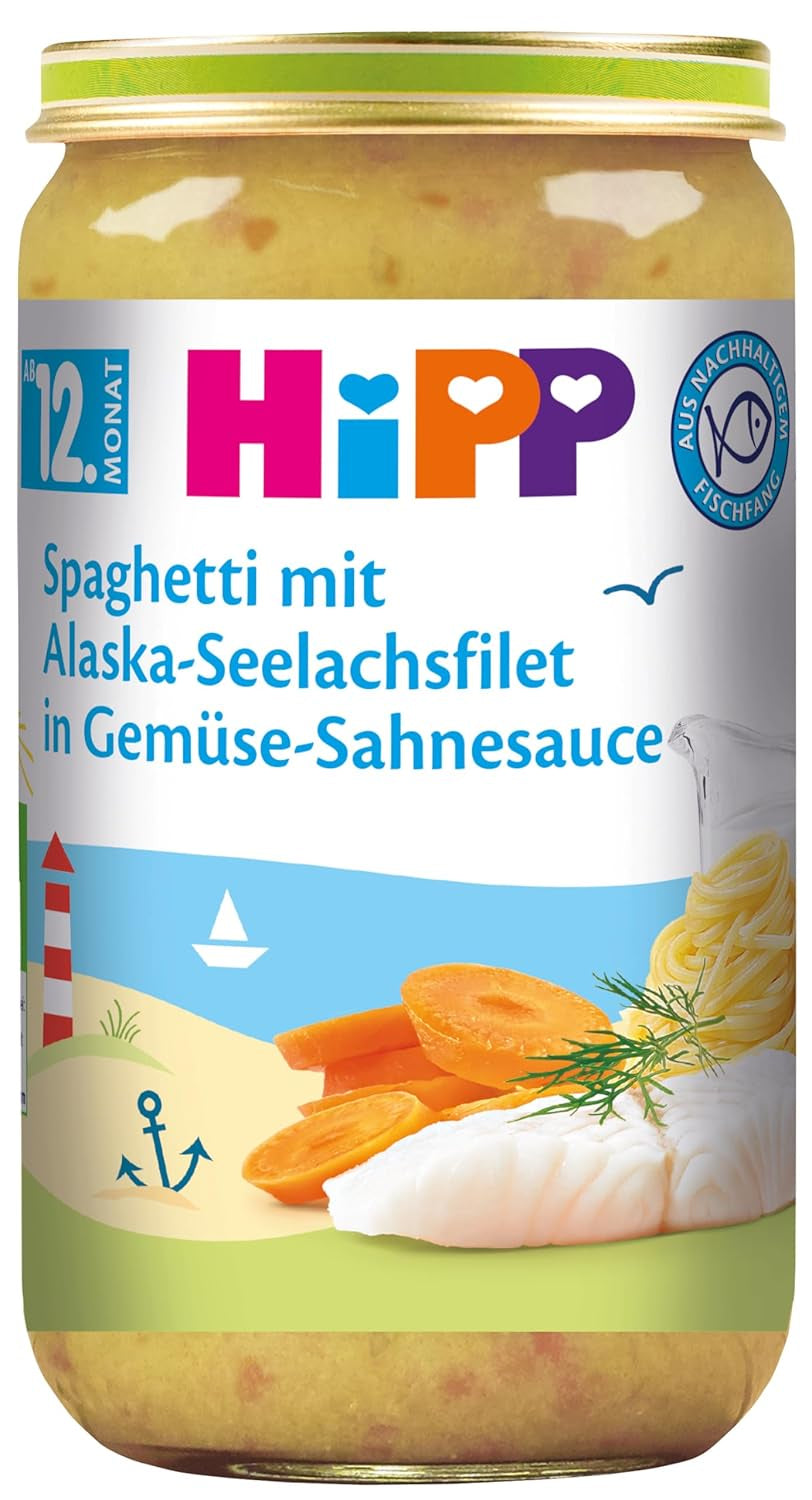 HiPP Spaghetti med Alaska Pollock-fileter i cremet grøntsagssauce, pakke med 6 (6 x 250 g)