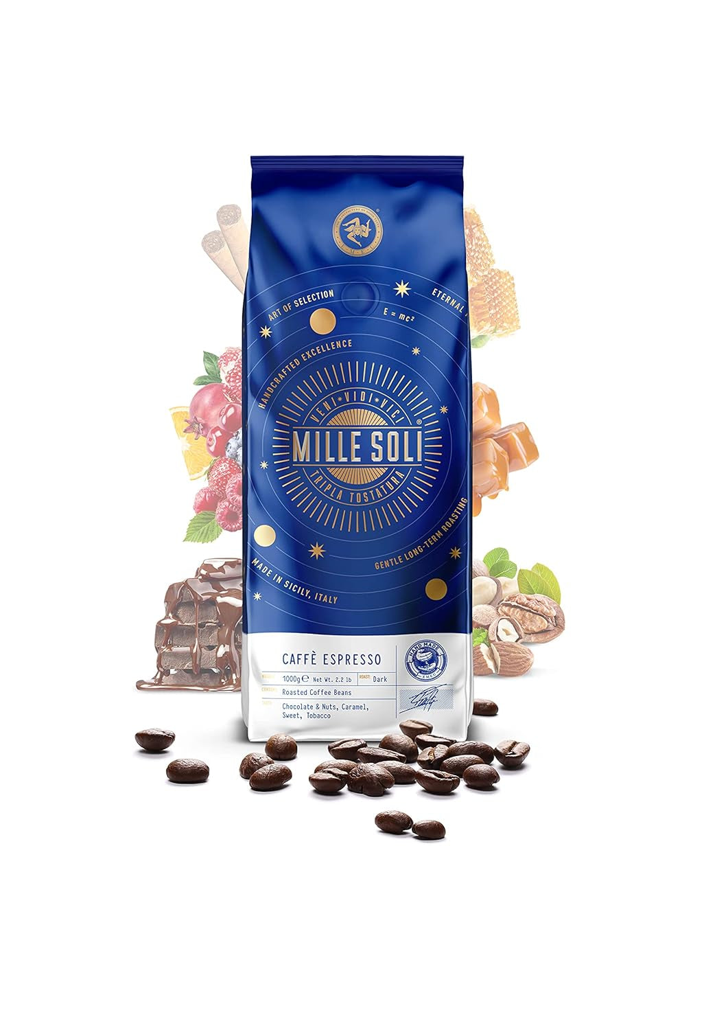 Caffè Espresso - Espressobohnen 1 kg - Traditionel Dreifachröstung In Handarbeit - Premium Kaffeebohnen mit perfekter Crema og besons säurearm for Fuldautomat og Siebträger