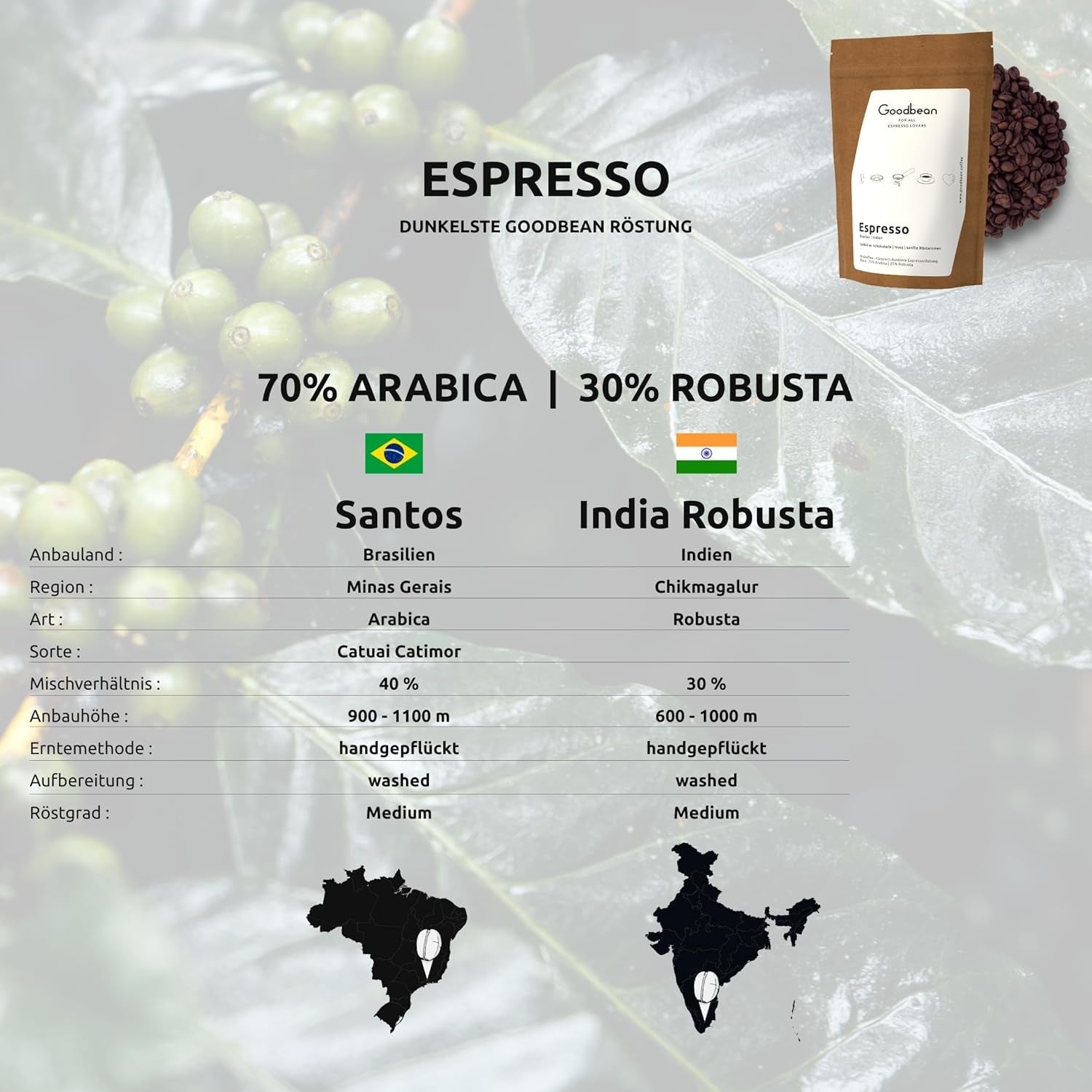 ESPRESSO | Kaffebønner 500g - 100% Arabica | Friskristet til fremstilling af espresso | Hele kaffebønner | Klassisk kaffesmag