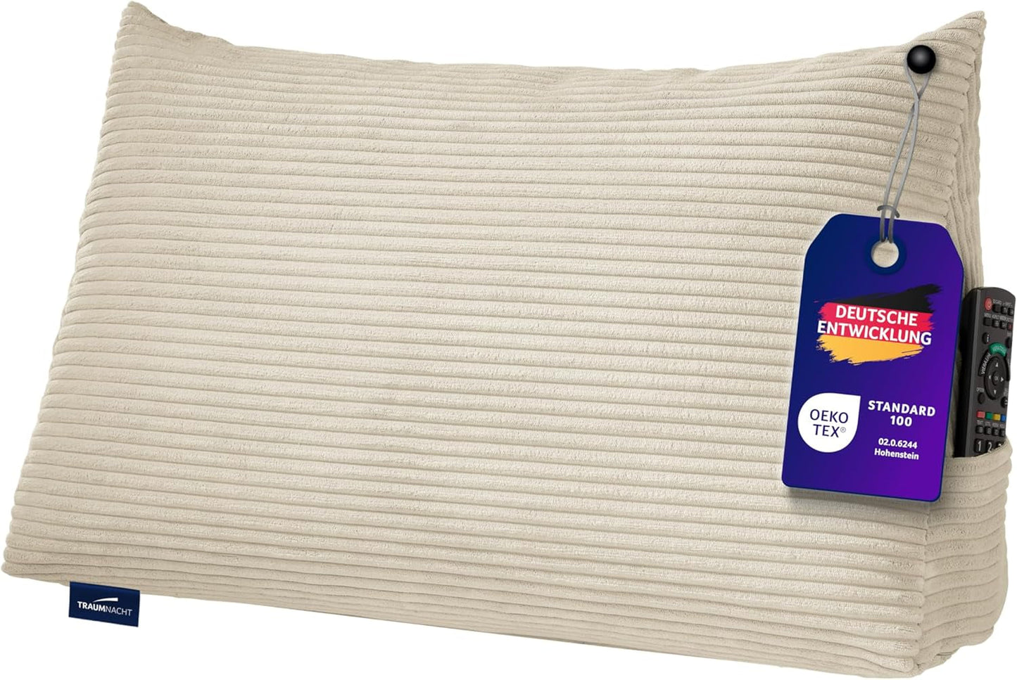 Læsepude Traumnacht Cosy Rygpude, 70 x 40 cm mørkegrå, aftageligt og vaskbart betræk af 100% polyester, praktisk sidelomme, Øko-Tex certificeret, produceret efter tyske kvalitetsstandarder