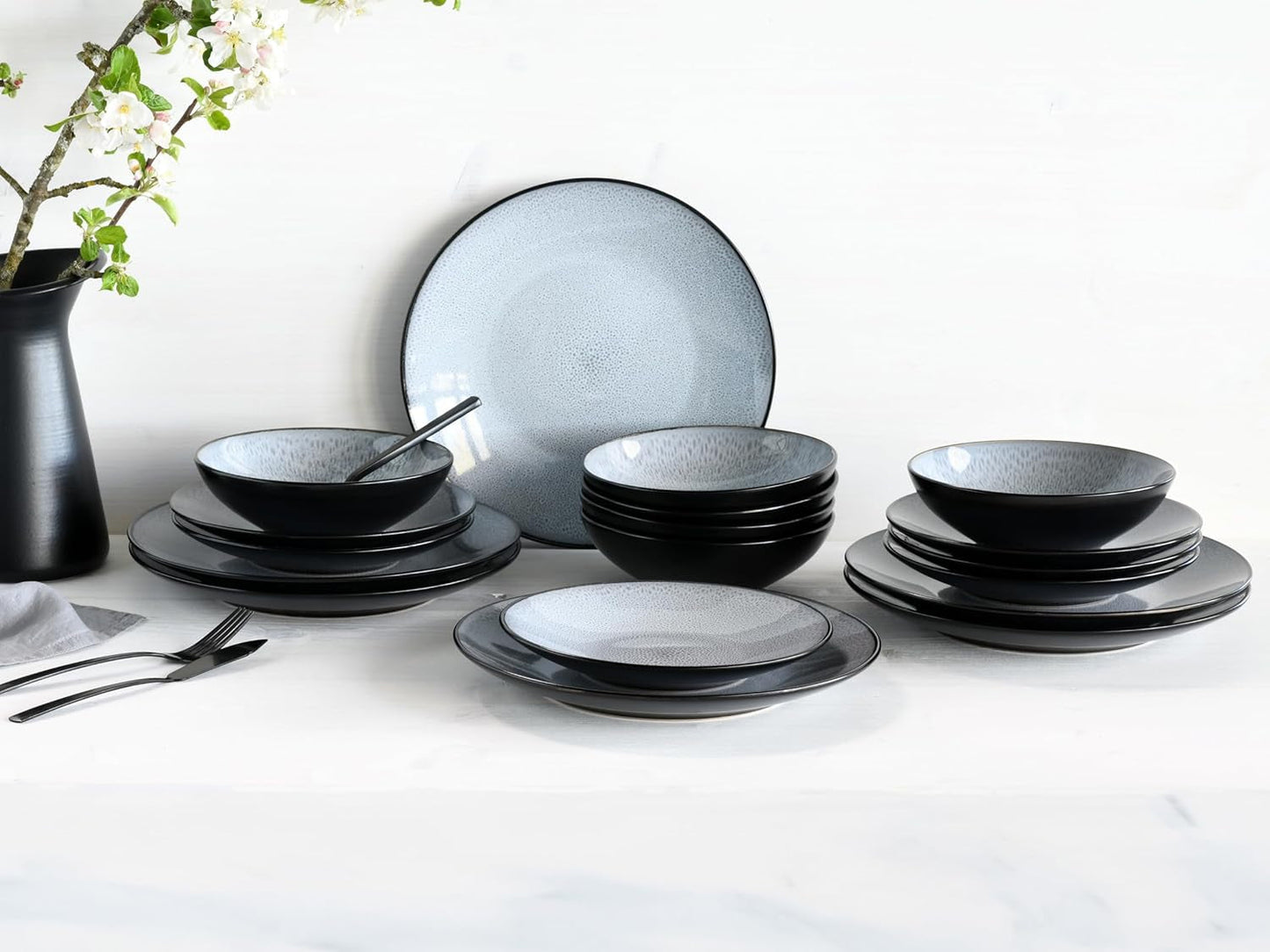 CreaTable, 23964, Serie Malmö, 18-teiliges Geschirrset for 6 Personen, Teller Set fra Steinzeug, spülmaschinen- og mikrowellengeeignet, Qualitätsproduktion