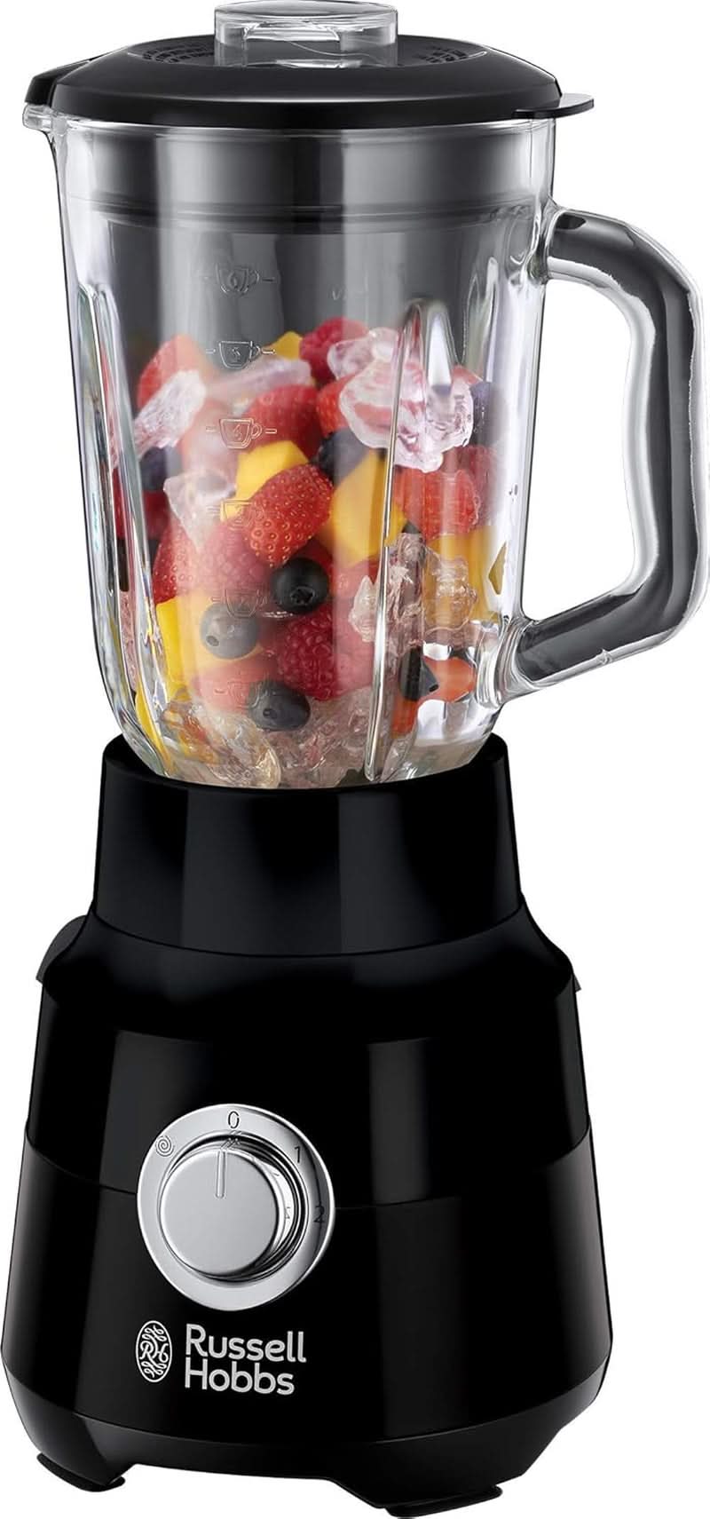 Russell Hobbs Standmixer [1.5L Glasbehälter] Matt Schwarz (Starker 0.9PS Motor, Impuls-/Ice-Crush-Funktion, Edelstahlmesser, Bpa-Frei Mixer, Elektrischer Zerkleinerer, Smoothie-Maker) 24722-56 Kitchen Single Naty Shop Standmixer