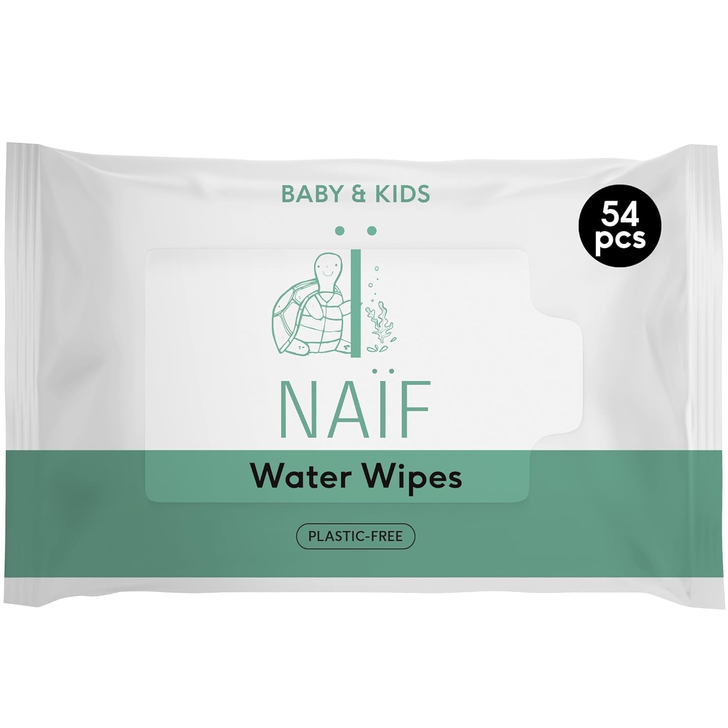 Naïf plastfri babyservietter 432 stykker (8 pakke x 54 servietter) - Pleje af babys bund, krop og ansigt - 99% vand - 0% duft og alkohol - Æske med bæredygtige vådservietter, følsom eukalyptus