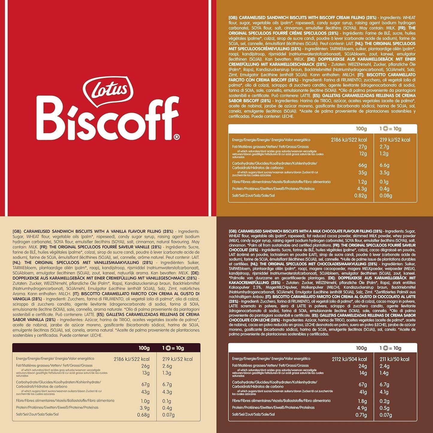 Lotus Biscoff | Dobbelt kiks Variety Pack | 3 sorter | 2 pakker pr. sort | 15 dobbeltkiks pr. pakke | Ingredienser af naturlig oprindelse | Ingen farvestoffer | 6 x 150g | 900 g