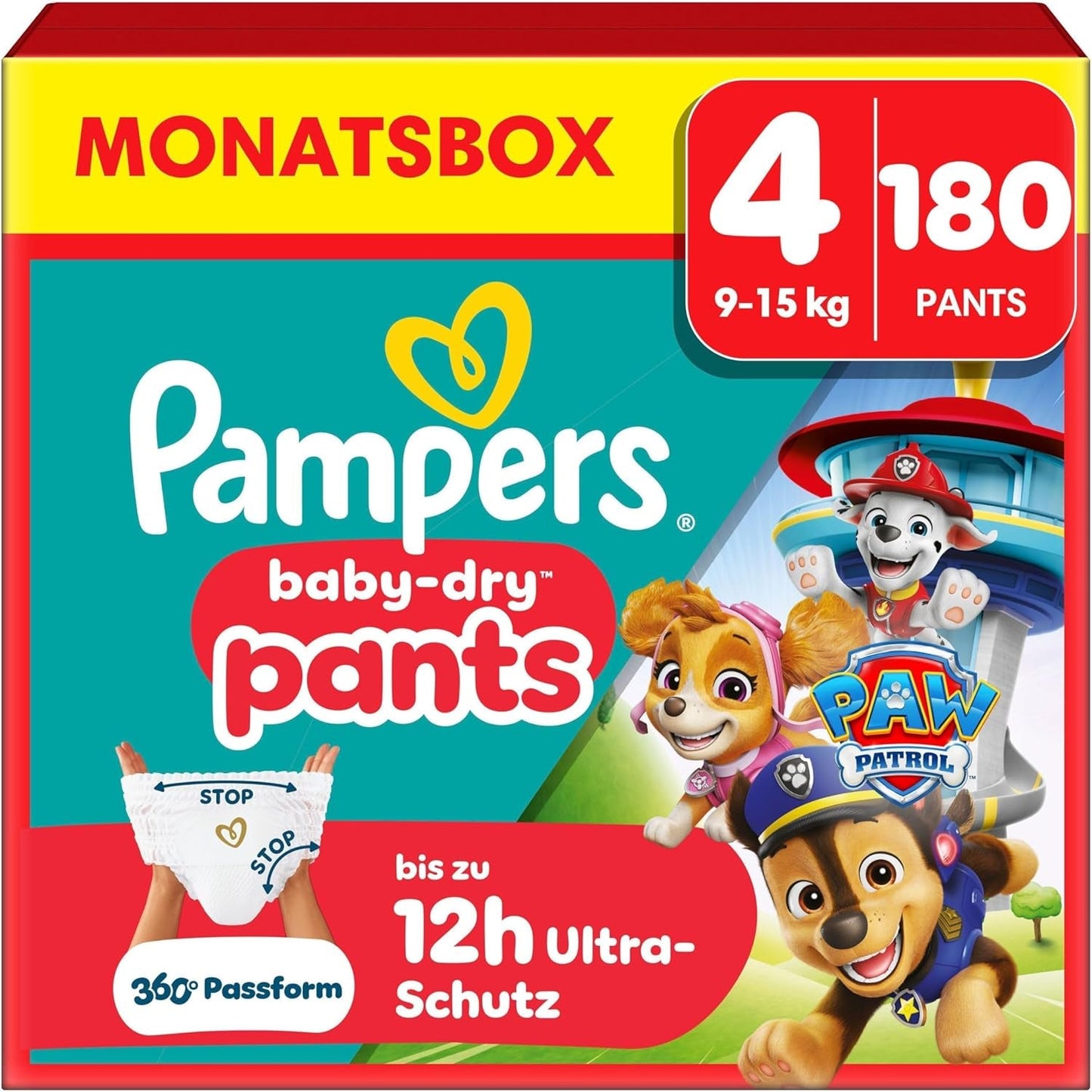 Pampers Baby Dry Pants Diaper Patrol Puppy Edition, str. 5, 160 bleer, 11 kg - 17 kg, 360° justering med stop og beskyttelsessystem