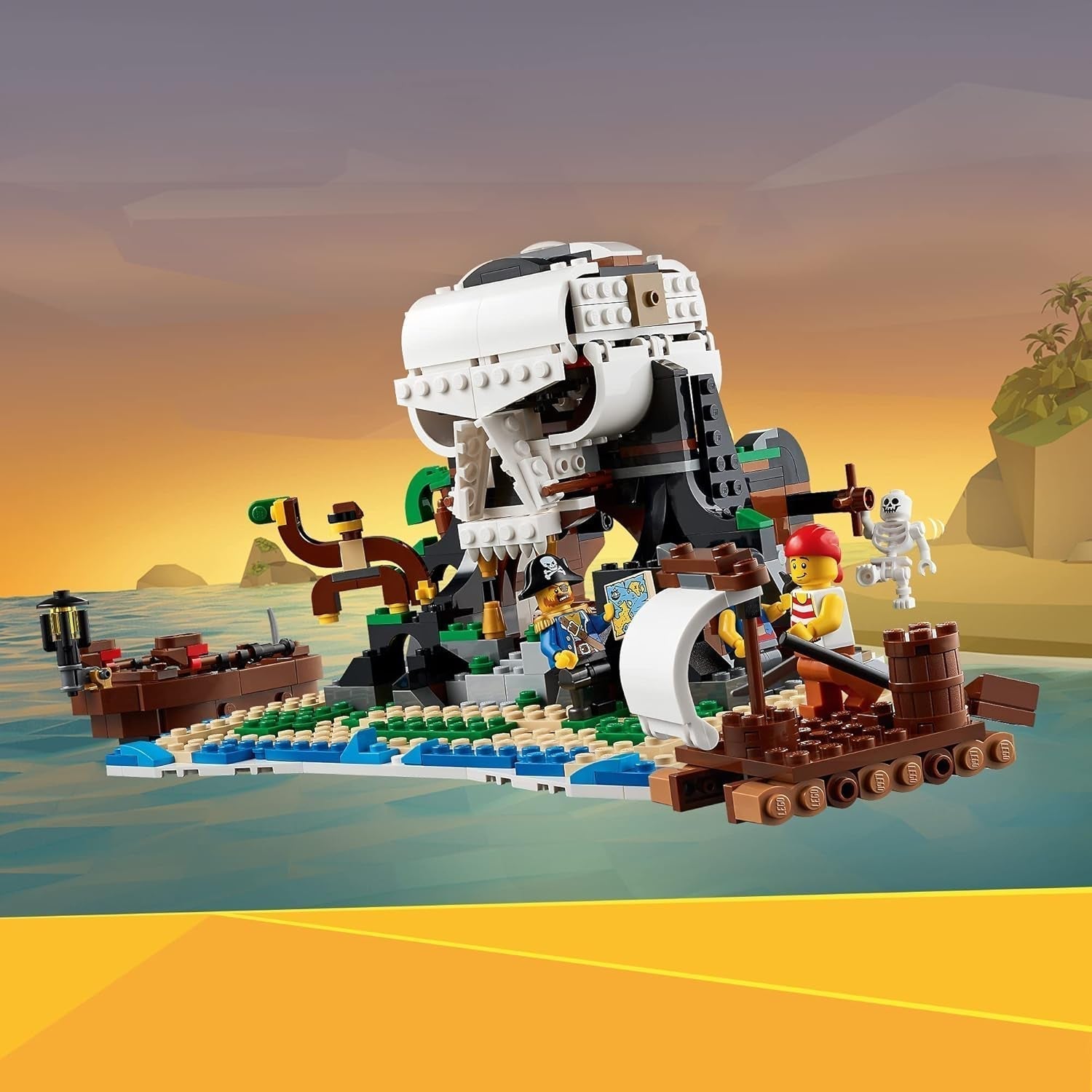 LEGO Creator 3-i-1 piratskibssæt, legetøj med 3 byggemuligheder, byg en piratværtshus eller kraniepiratø, inkluderer 3 rollespilseventyrminifigurer 31109 byggesæt Besuche den LEGO-Store