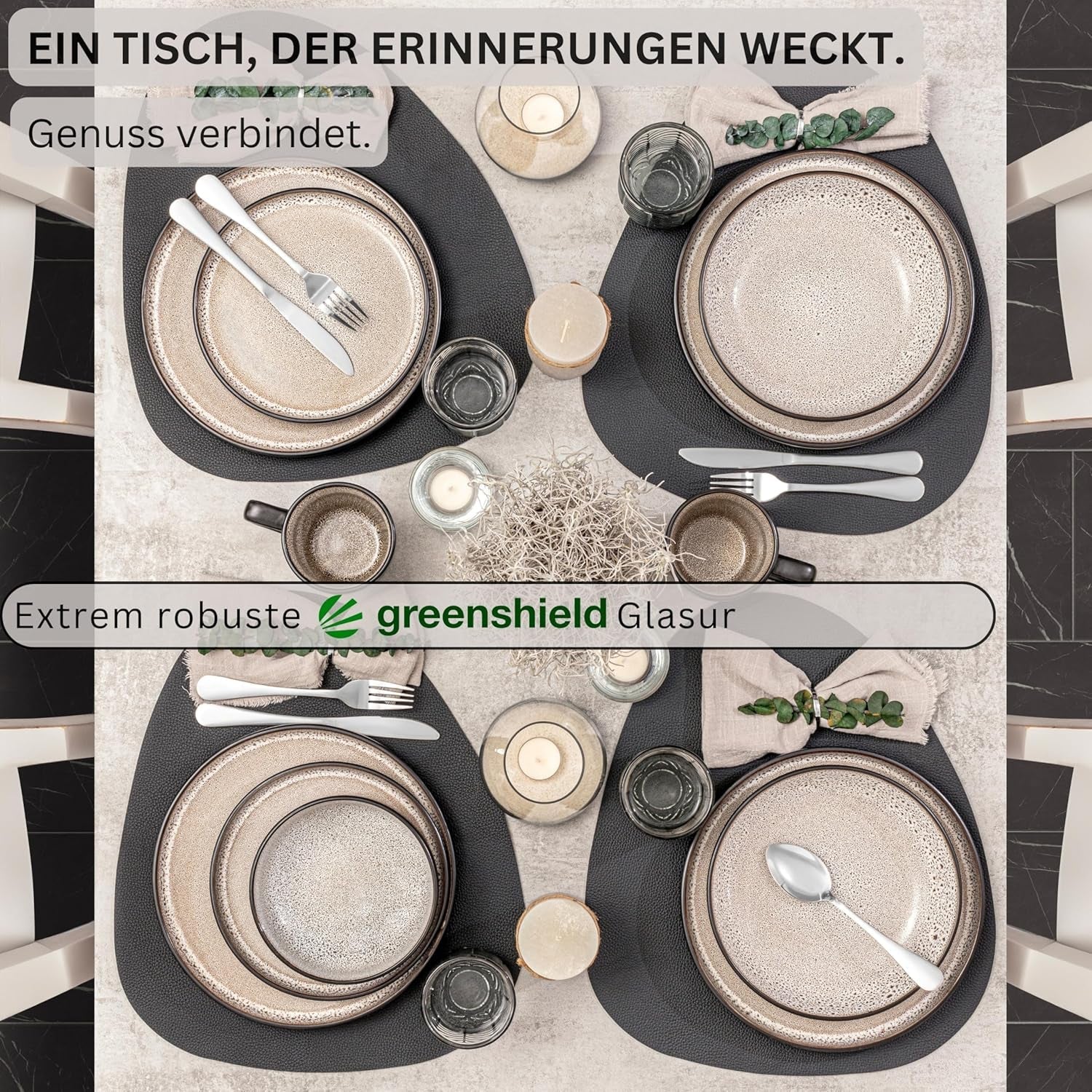 SÄNGER Luxor | Stentøjsstel, 18 stykker, tallerkensæt til 6, porcelænssæt (6 middagstallerkener, 6 kornskåle, 6 desserttallerkener), ridsefast brun-beige porcelæn | VÆRDIINDSAMLING