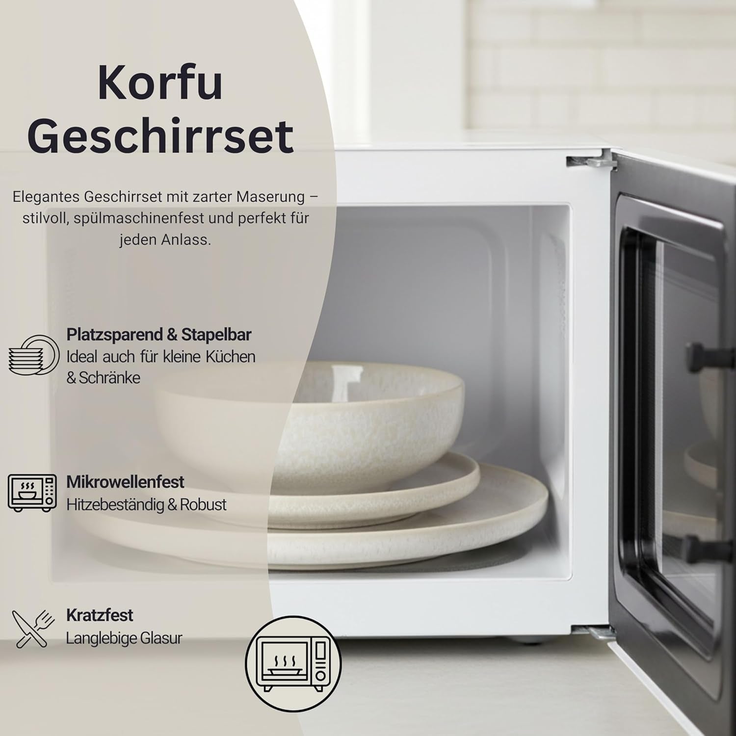 SANGER | 24-Styks Corfu Spisestel Middagsservice til 8 Håndlavet keramisk Spisesæt Inkl. middagstallerkener Desserttallerkener og Suma-tallerkener Creme-servise med sandet tekstur