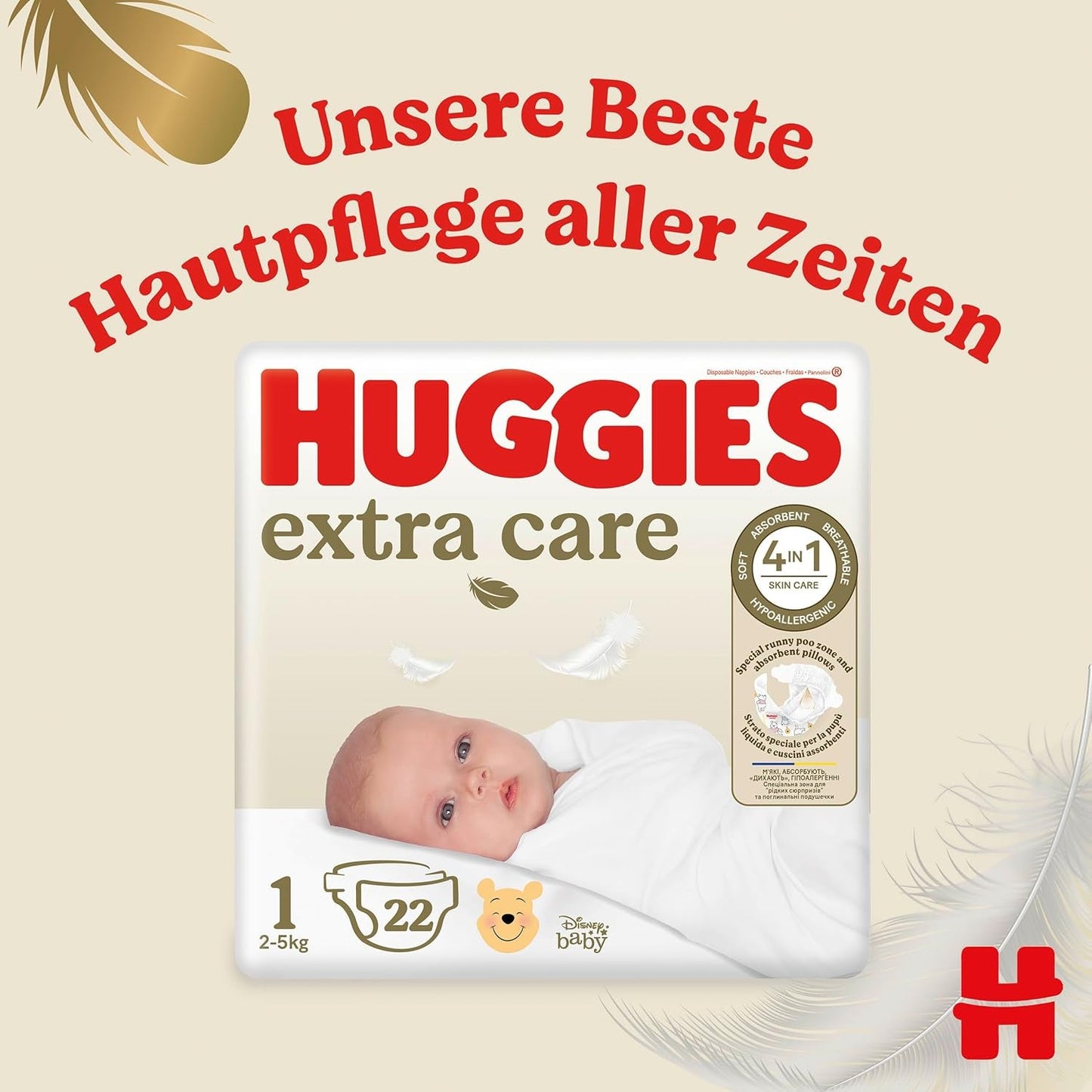 Huggies Newborn bleer, størrelse 2, 116 bleer (2 x 58), halvmåneders æske