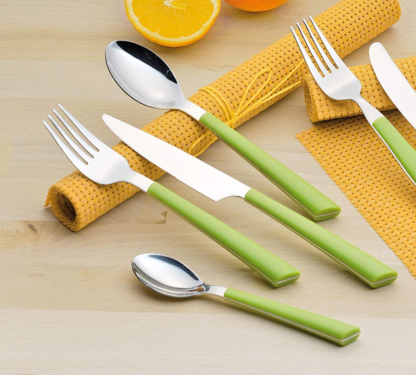 JANE bestik, poleret rustfrit stål 18/0, grønne plastikhåndtag, 24 stykker Kitchen Naty Shop
