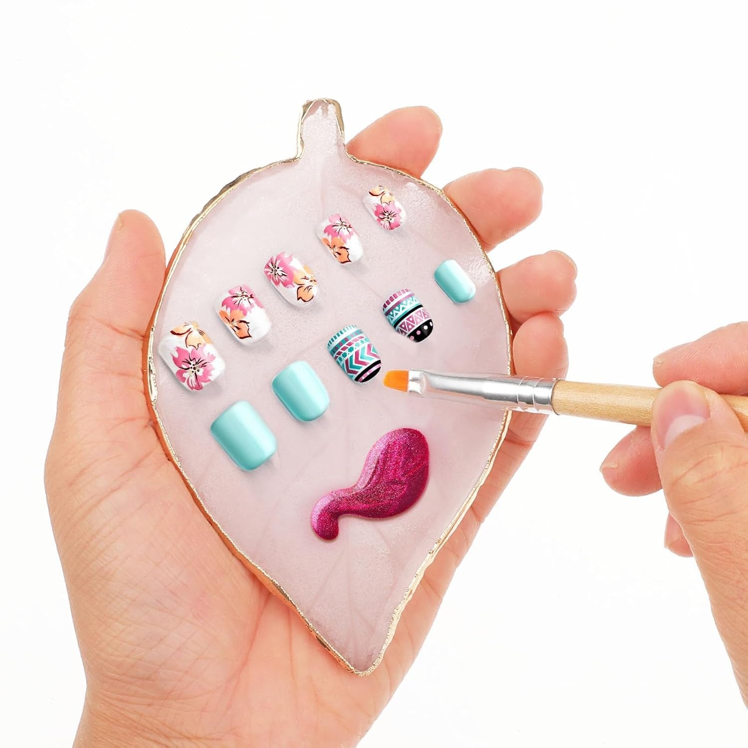 Resin Nail Art Palette Blatt Form Nail Art Werkzeuge Kit Nail Gel Polish Farben Mischen Palette Für DIY Nail Art MakeUp Nagel Dekoration Tilbehør