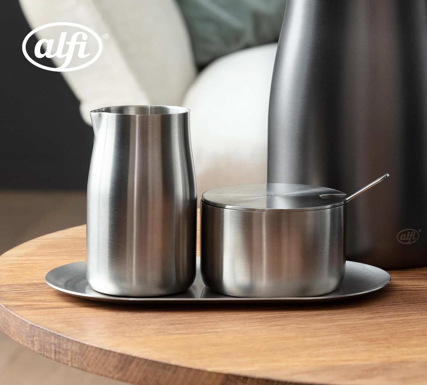 alfi MÆLK OG SUKKER SÆT, mat finish, højkvalitets rustfrit stål mælke- og sukkersæt, elegant design, tåler opvaskemaskine, holdbart