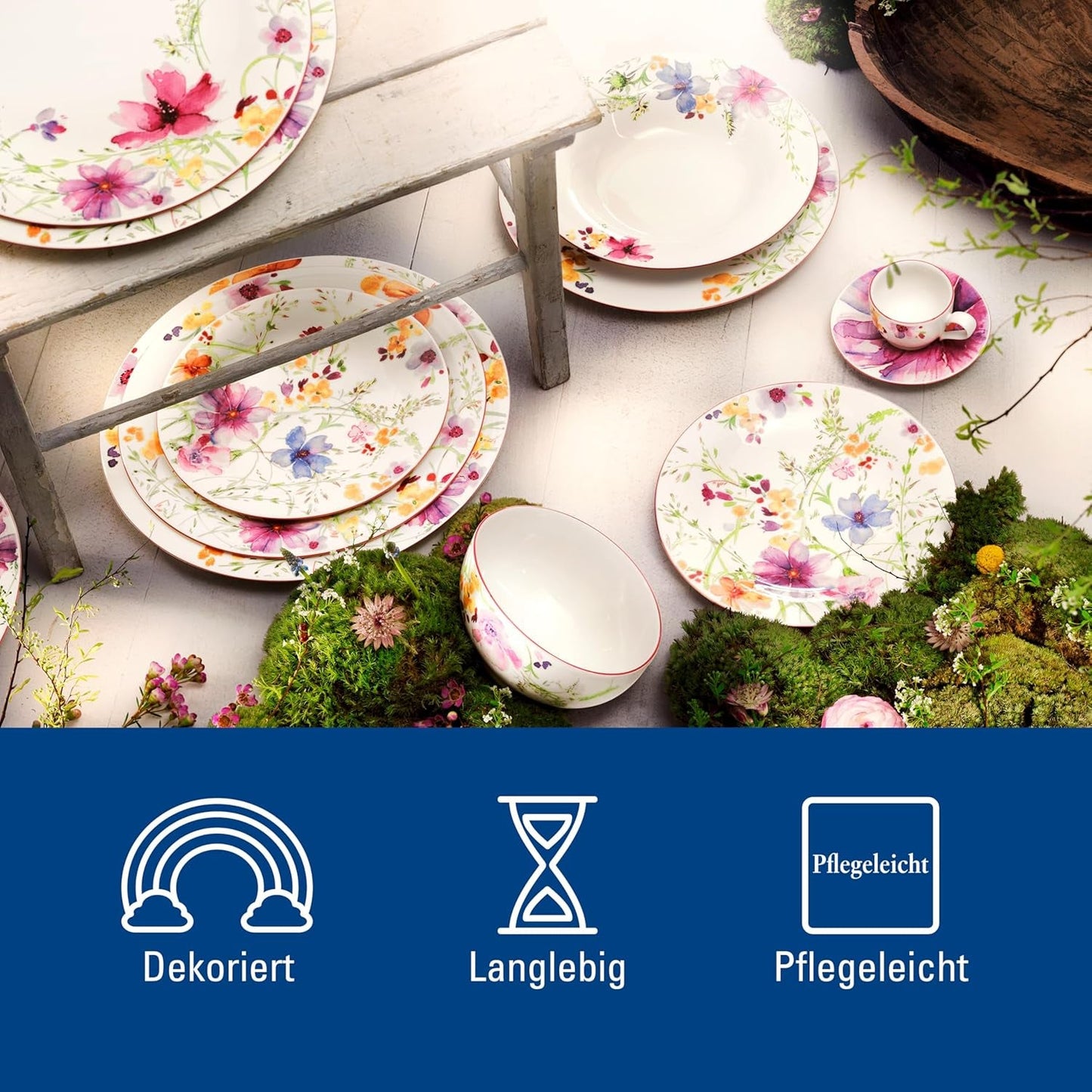 Villeroy & Boch Mariefleur Startersæt, Assorterede farver, Tåler opvaskemaskine, Tåler mikroovn, Spisesæt til 2, Blomsterstel, Spisestel, Kombinationssæt, Premium Porcelæn