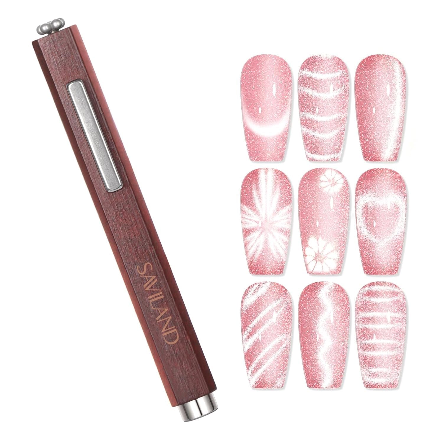SAVILAND 4X Hochfester Cat Eye Magnet Für Nagel: 3-I-1 Nagel Magnet Rund Lange Streifenperle N35 Neodym Ultra Strong Magnet Für Nagellack Präzise 3S Formung Cat Eye Gel Nagellack Magnet Magnetstift