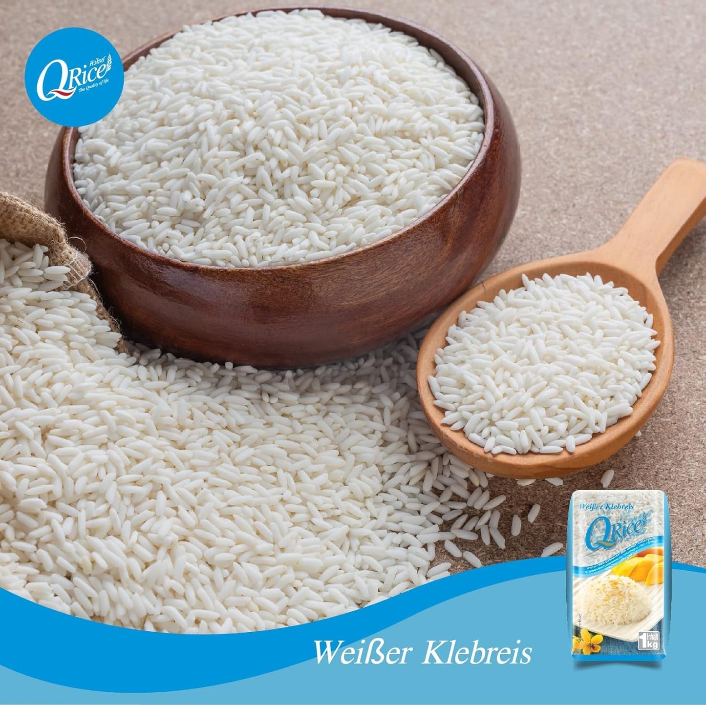 Q RIS | Weißer Klebreis Langkorn aus Thailand | Aromatisch mit klebriger Tekstur | Ideel til karry, sushi, mochi eller risengrød 1 x 1 kg