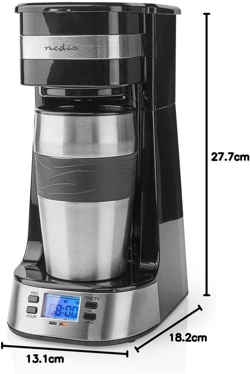 NEDIS Espressor - Filtreret kaffe - 0,4 l - 1 kop - Timer - Sort / Sølv