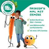 FRECHE FREUNDE Økologisk frugtpose, der kan presses sammen med æbler, jordbær, rødbeder og gulerod, frugt- og grøntsagspuré i en pressepose til babyer fra 6 måneder, vegansk, pakke med 6 (6 x 100 g)