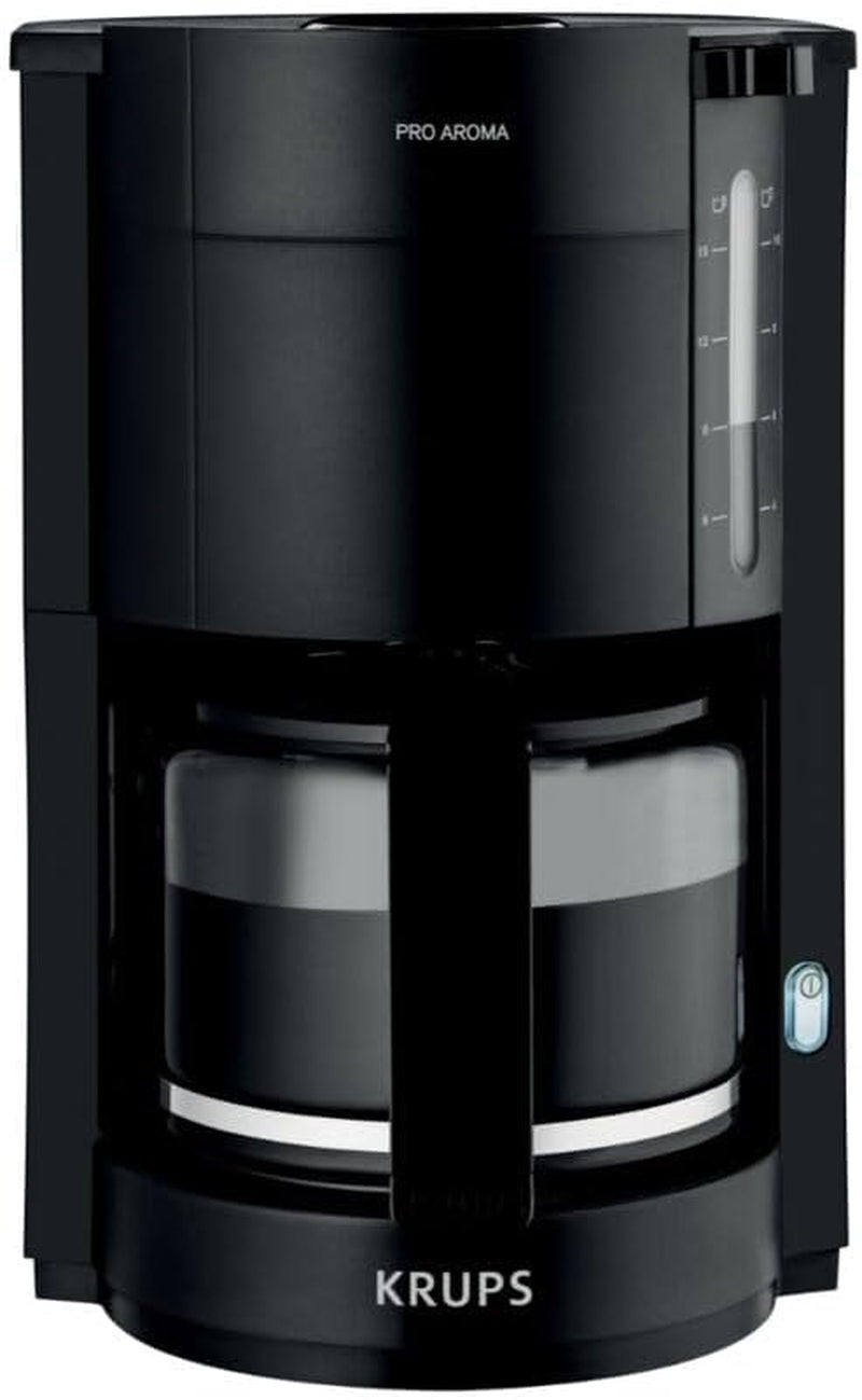 Krups F30908 ProAroma Espressomaskine med filter og glaskaraffel, kapacitet 1,25 l, 10-15 kopper, 1050 W, sort
