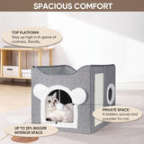 Katzenbetten für Indoor Katzen, Faltbares Katzenhaus, Katzenhöhle 2 Schicht Würfel Großer Raum Katzenbett med Kratzbrett und Spielball, 15,8 x 15,8 x 15 tommer