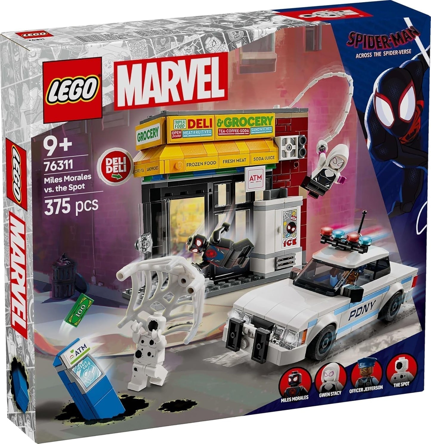 LEGO Marvel Spider-Verse: Miles Morales vs. Spot - Superhelte-legesæt med legetøjsbil - 4 minifigurer og minimarked - Gave til drenge og piger i alderen 9+ 76311 Byggesæt Besuche den LEGO-Store