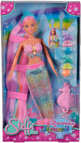 Simba 105733610 - Steffi Love Rainbow Mermaid, regnbuehavfrue modedukke med farverigt hår, hårspænder, kam og aftagelig finne, legedukke 29 cm, fra 3 år
