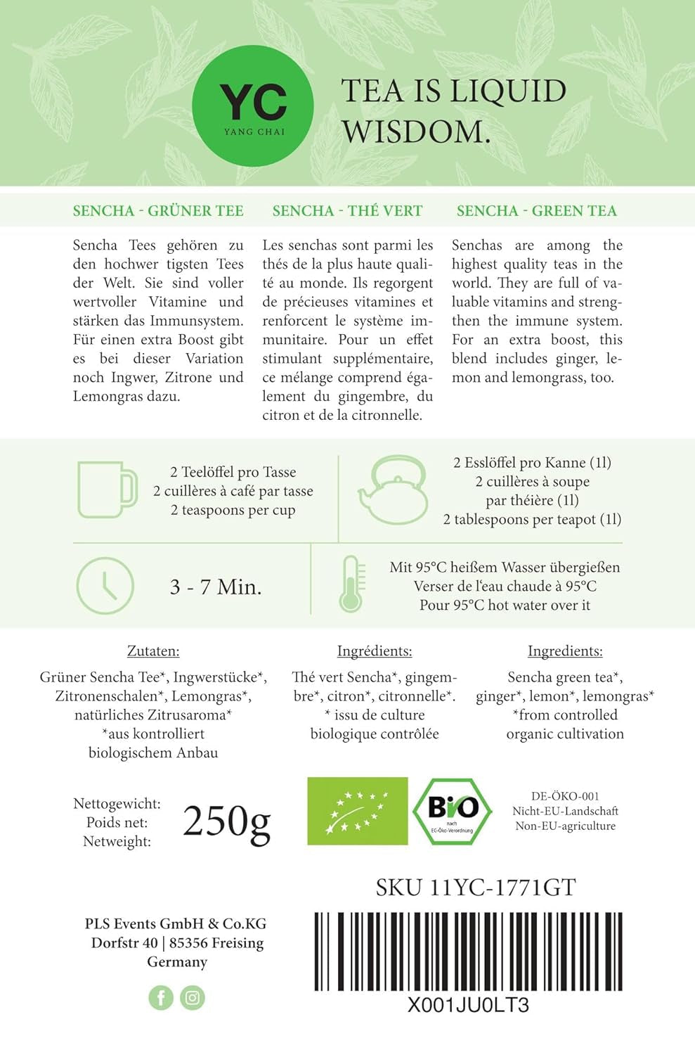 YC Yang Chai Sencha Grøn te BIO 250G - Japansk løs te med bergamot smag - Original japansk grøn te "Sencha Dynasty" fra kontrolleret økologisk dyrkning