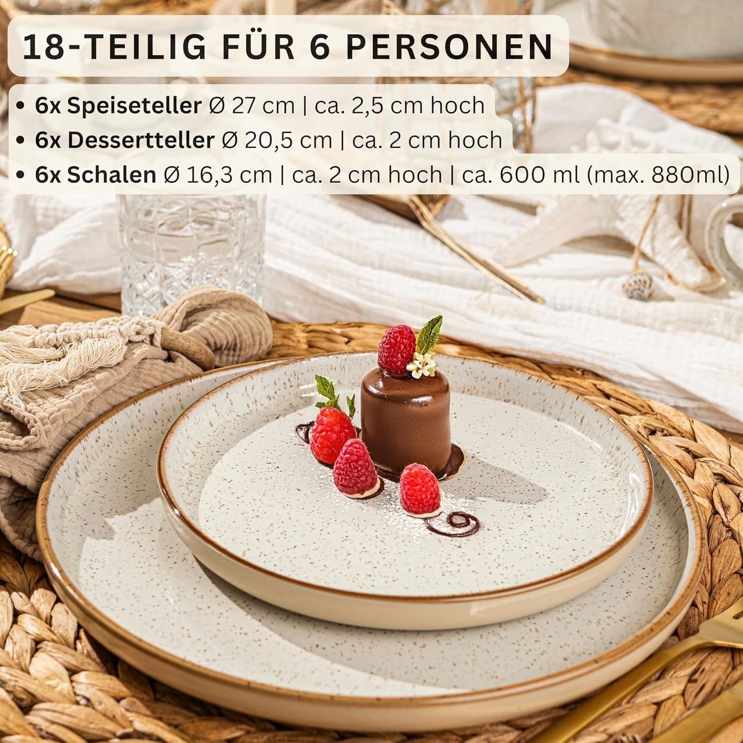 SÄNGER Rio Creme | 18 dele Stentøjsstel til 6, inklusive 6 middagstallerkener, 6 desserttallerkener og 6 skåle | VÆRDIINDSAMLING