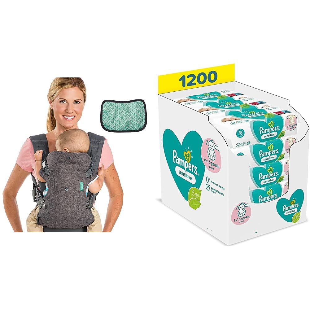 Pampers Sensitive Flip Advanced 4-i-1 bæresele med hagesmæk og servietter, 1200 servietter (15 x 80) til babys følsomme hud, dermatologisk testet, nyfødte essentielle produkter
