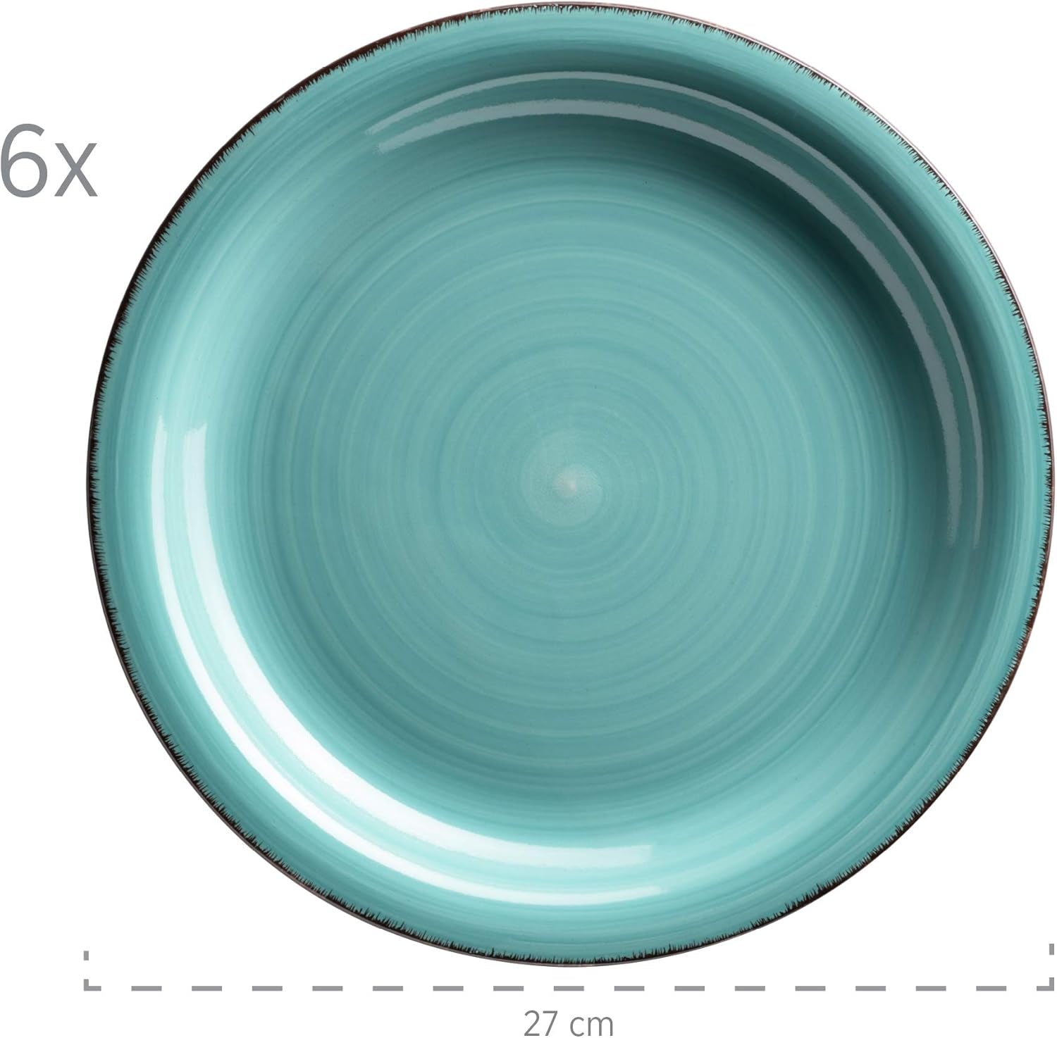 MÄSER Bel Tempo II Teller-Set for 6 Personen im modernen Vintage Look, 12-teiliges Tafelservice, handbemalt, Türkis, Steingut, 27 centimeter