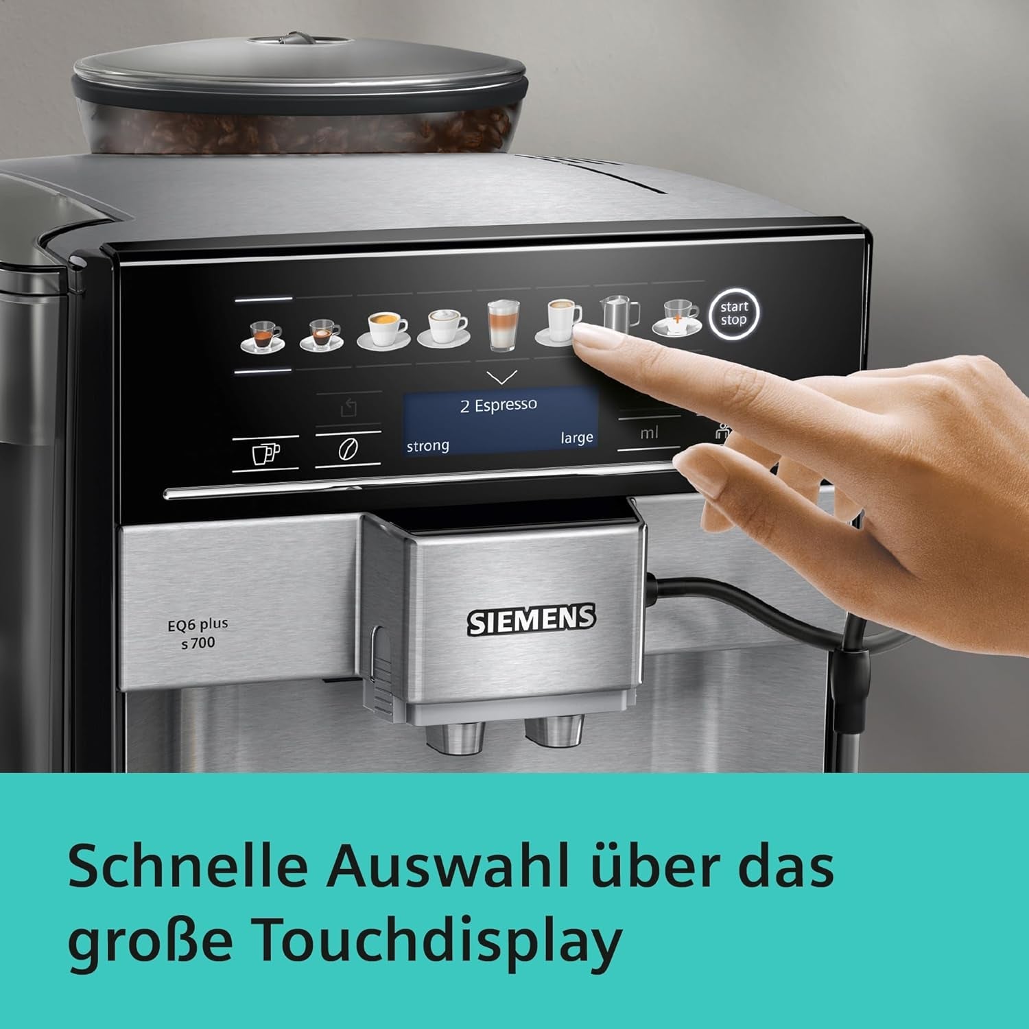 Automatisk espressomaskine Siemens EQ.6 plus s700 TE657503DE, til mange kaffespecialiteter, mælkeskummer, keramisk kværn, dobbelt kaffefunktion, anti-kalk, automatisk damprensning, 1500 W, rustfrit stål