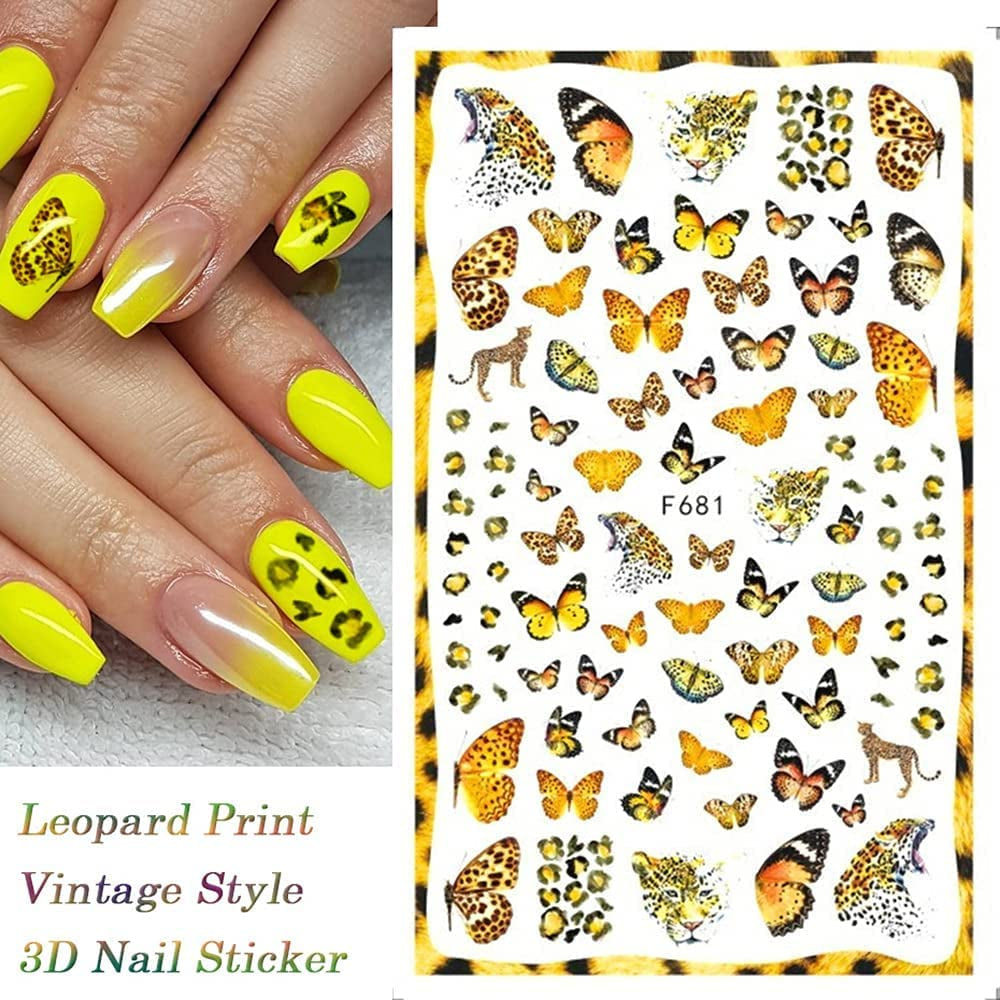 JMEOWIO Nagelsticker Schmetterling 8 Blätter Nagelaufkleber Selbstklebend Blau Schwarz Gold Schmetterling Nail Art Dekoration Nagel Design Tilbehør