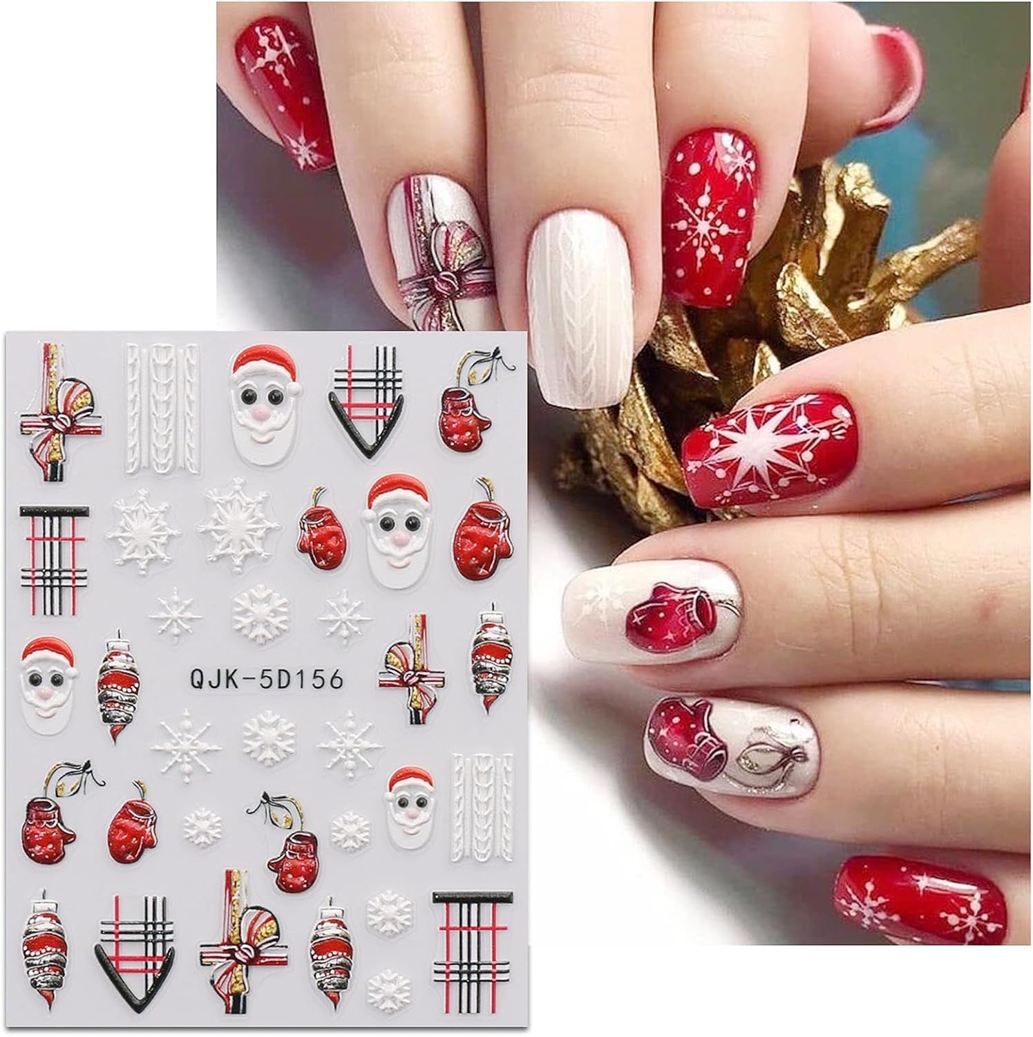 JMEOWIO 3D Nagelsticker Weihnachten Nail Art Sticker Selbstklebend Nagelaufkleber 5D Stereoskopisk Schneeflocke Xmas Winterurlaub Niedlich Dekoration Nageldesign Zubehör 4 Blatt