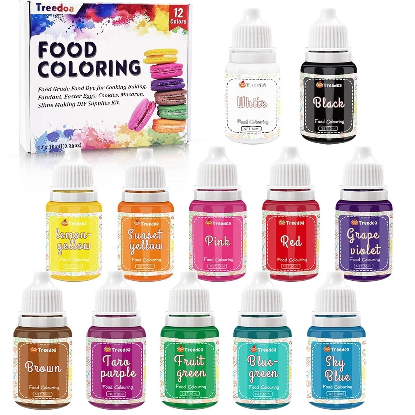 Sæt med 12 flydende madfarver, 10 ml Naty Shop Standardtitel