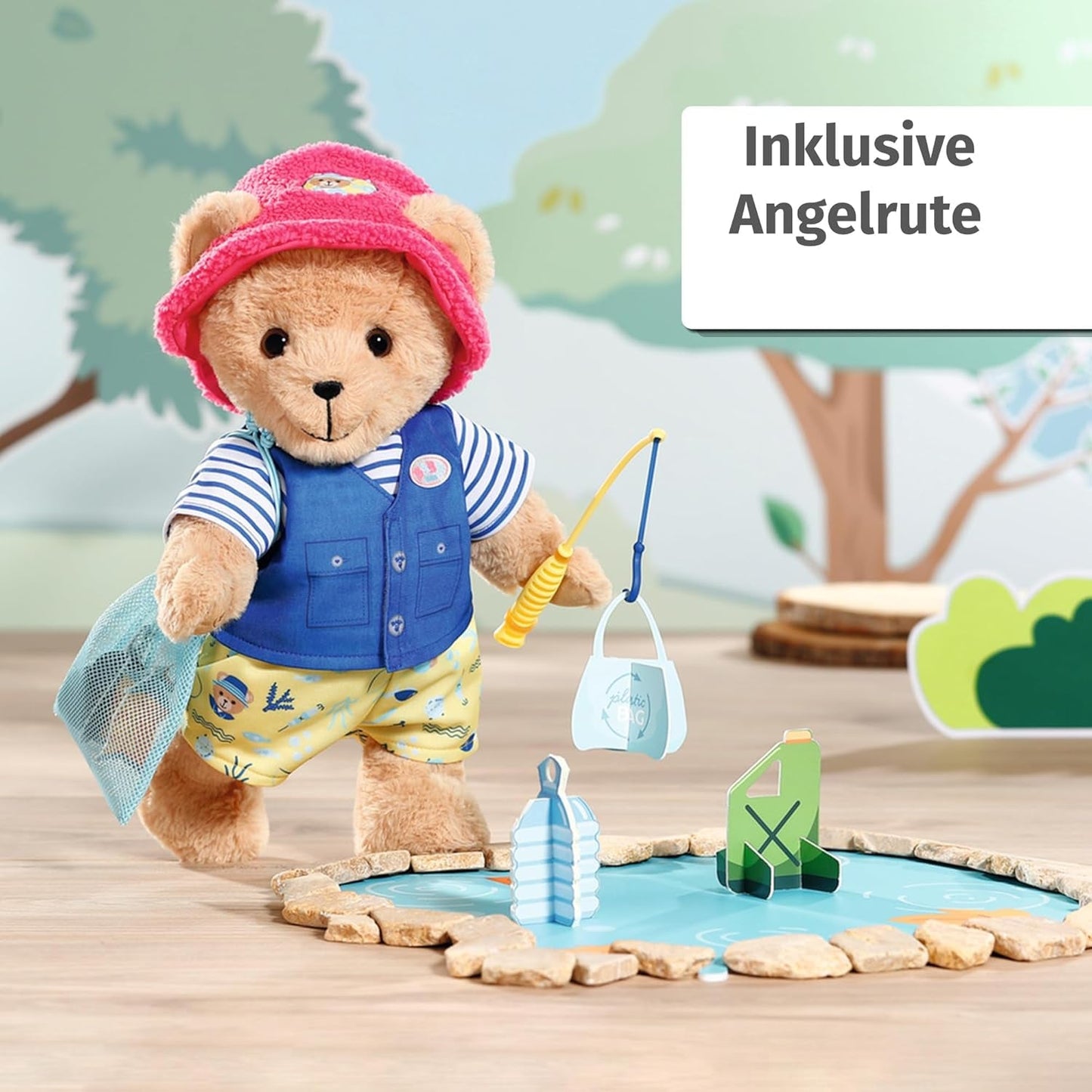 Baby født bamse lystfisker kostume med fiskestang til 43 cm dukker og bamse, 835982 Zapf Creation