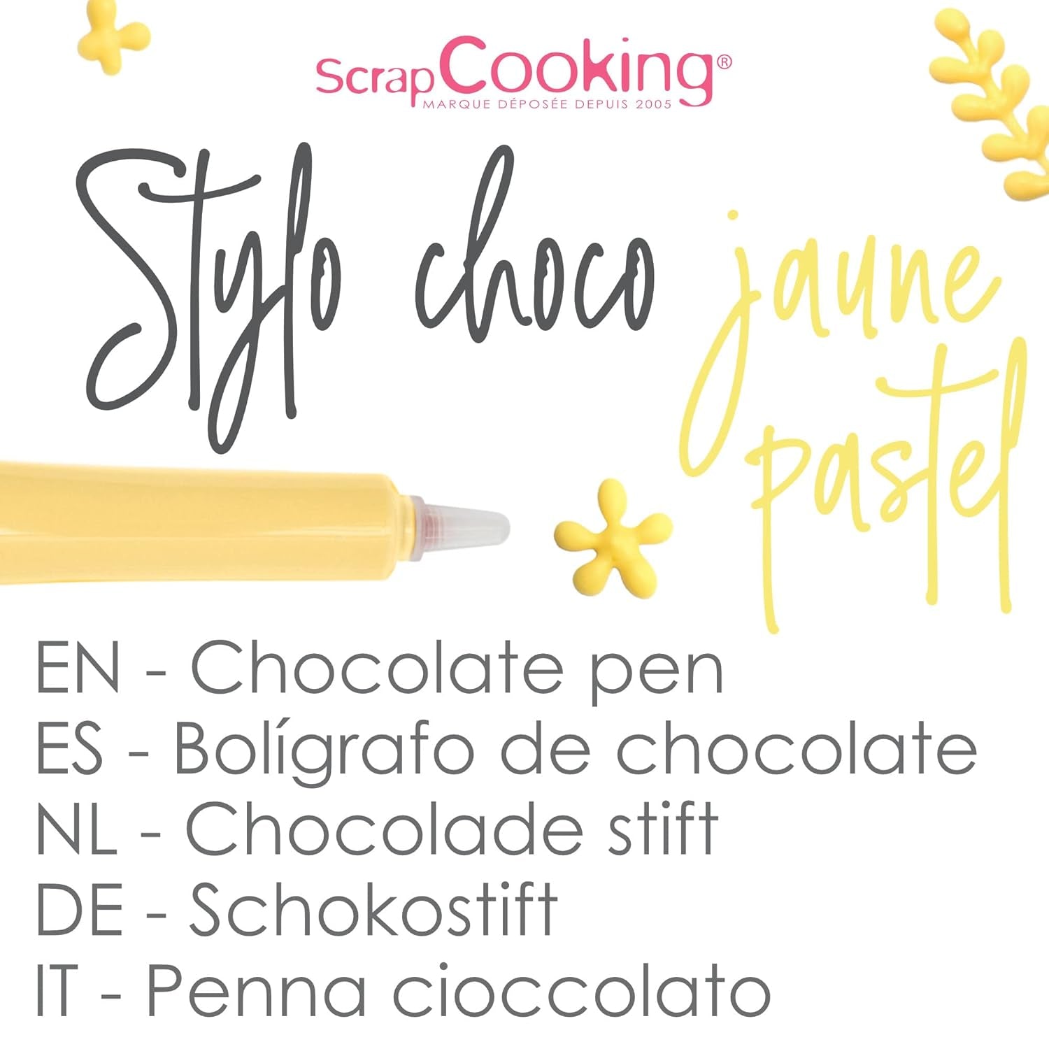 Scrapcooking - Pastel Yellow Sugar Pen - Gul skrivesukker 25g - Dekorativ spisesukkerpen - Skrivning og tegning - Mærkning af fondant, glasur, kager - 6804