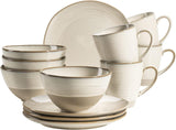 MÄSER 931818 Nottingham Vintage Series Spisesæt til 4, 12-delt morgenmadsservice med uregelmæssige runde former i retrolook, fliser, beige