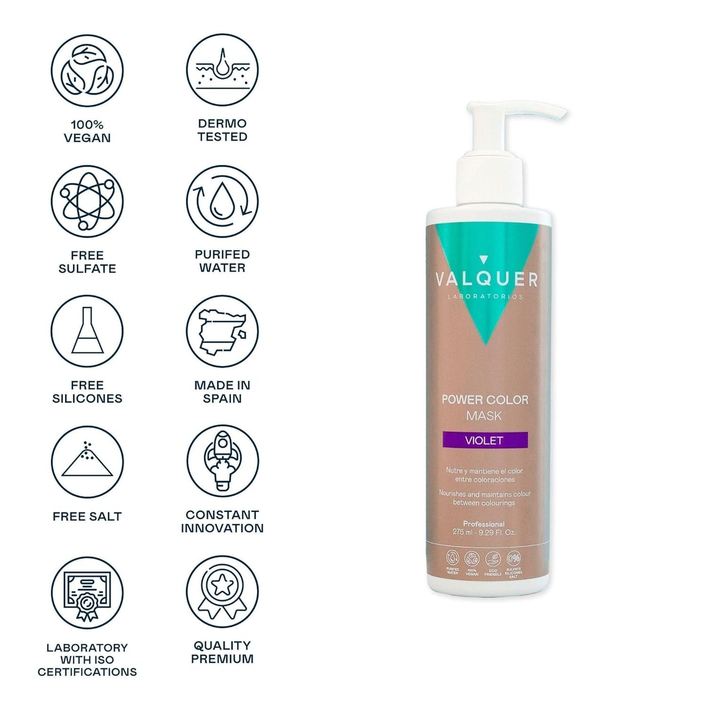 Valquer Power Color Mask vegansk og silikonefri formulering Giver hårfarve 290 ml lilla Hårmaske Naty Shop