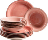 MÄSER 931495 Bel Tempo II Spisesæt til 6 med moderne vintagelook, 12-delt bordservice, håndmalet, pink, stentøj