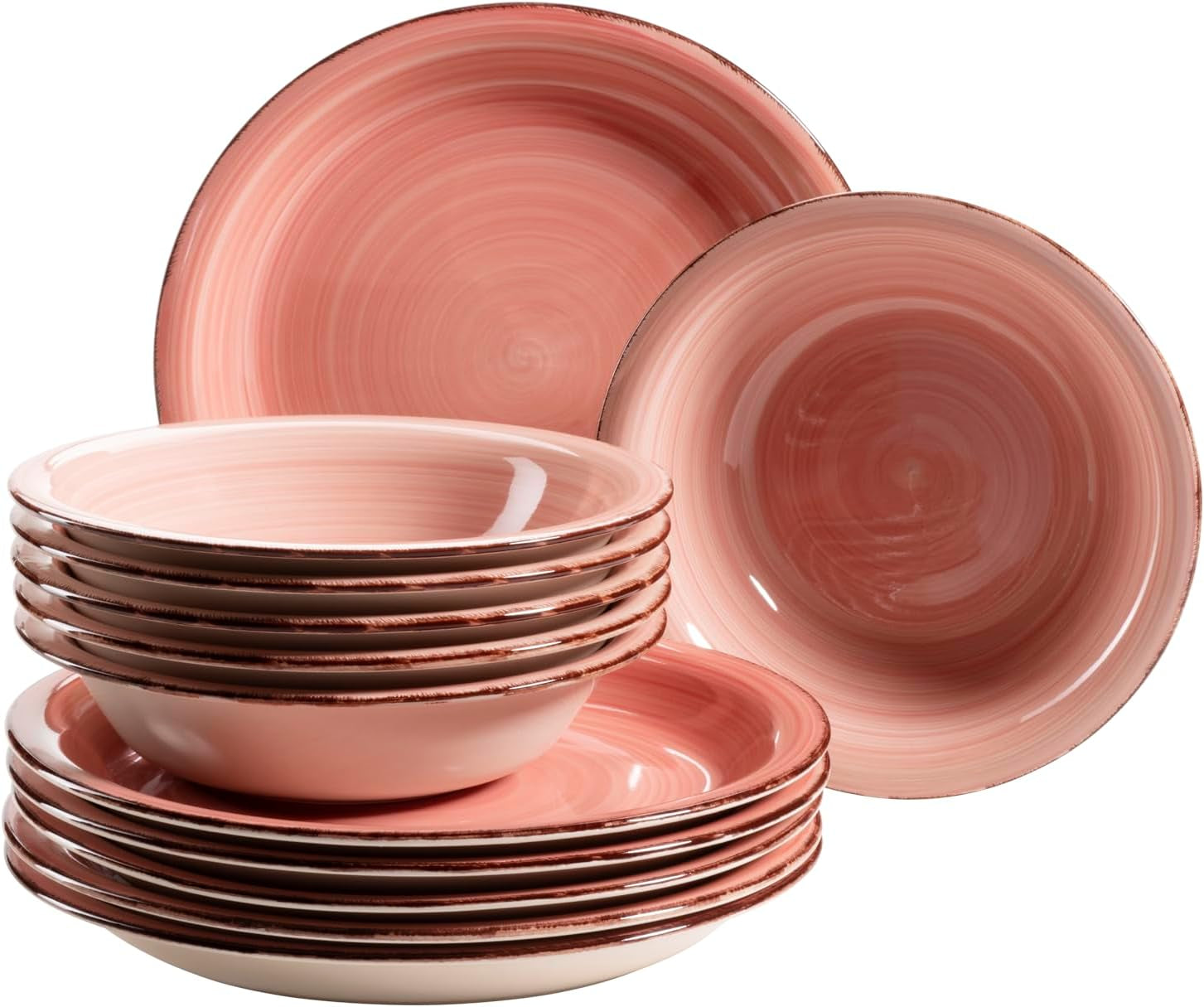 MÄSER 931495 Bel Tempo II Spisesæt til 6 med moderne vintagelook, 12-delt bordservice, håndmalet, pink, stentøj
