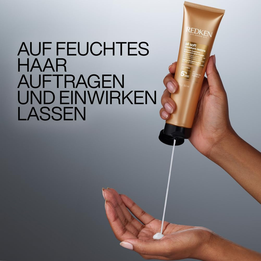 Redken hårmaske med hyaluronsyre til tørt hår, anti-frizz og varmebeskyttelse op til 230°C, All Soft Moisture Restore Leave-In Mask, 1 x 150ml Naty Shop Hair Mask