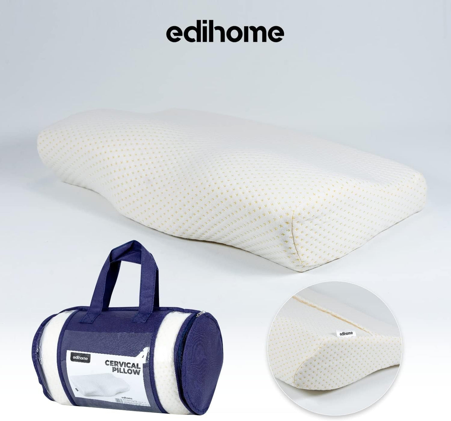 Edihome Nakkestøttepude Nakkesmertelindrende pude 50 x 30 x 10 cm Memory Foam Nakkepude Ortopædisk Pude Ergonomisk Dobbelt Bomuldsbetræk Hypoallergenisk