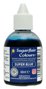 Sugarflair Super Blue Liquid Food Coloring - Højkoncentreret madfarve til farvning af sukkerpasta, smørcreme, frosting, makroner, kagepynt og mere - 60ml
