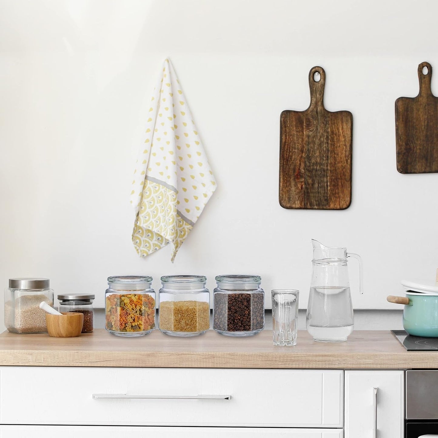 Relaxdays opbevaringskrukker med låg Sæt med 6 glas 1,3L ottekantede opbevaringskrukker Lufttætte glasbeholdere Klare madopbevaringskasser Naty Shop