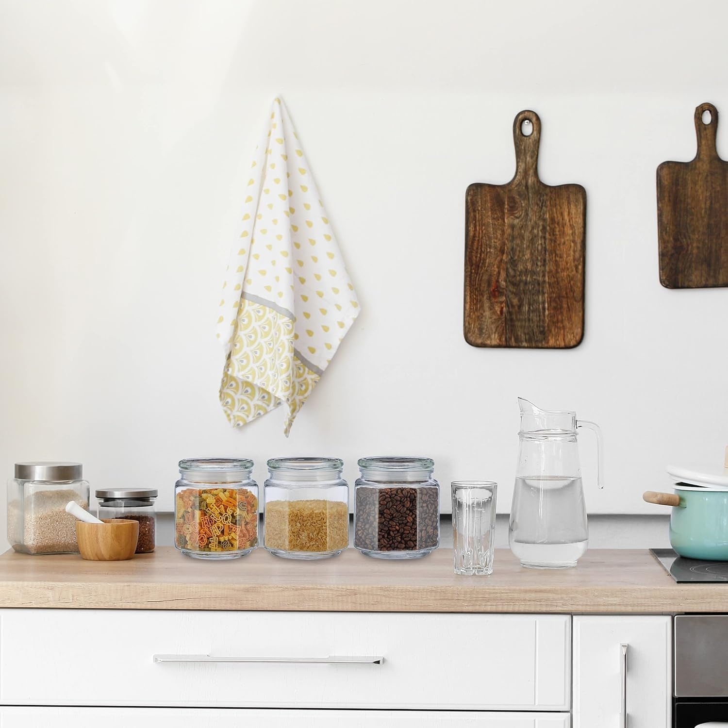 Relaxdays opbevaringskrukker med låg Sæt med 6 glas 1,3L ottekantede opbevaringskrukker Lufttætte glasbeholdere Klare madopbevaringskasser Naty Shop
