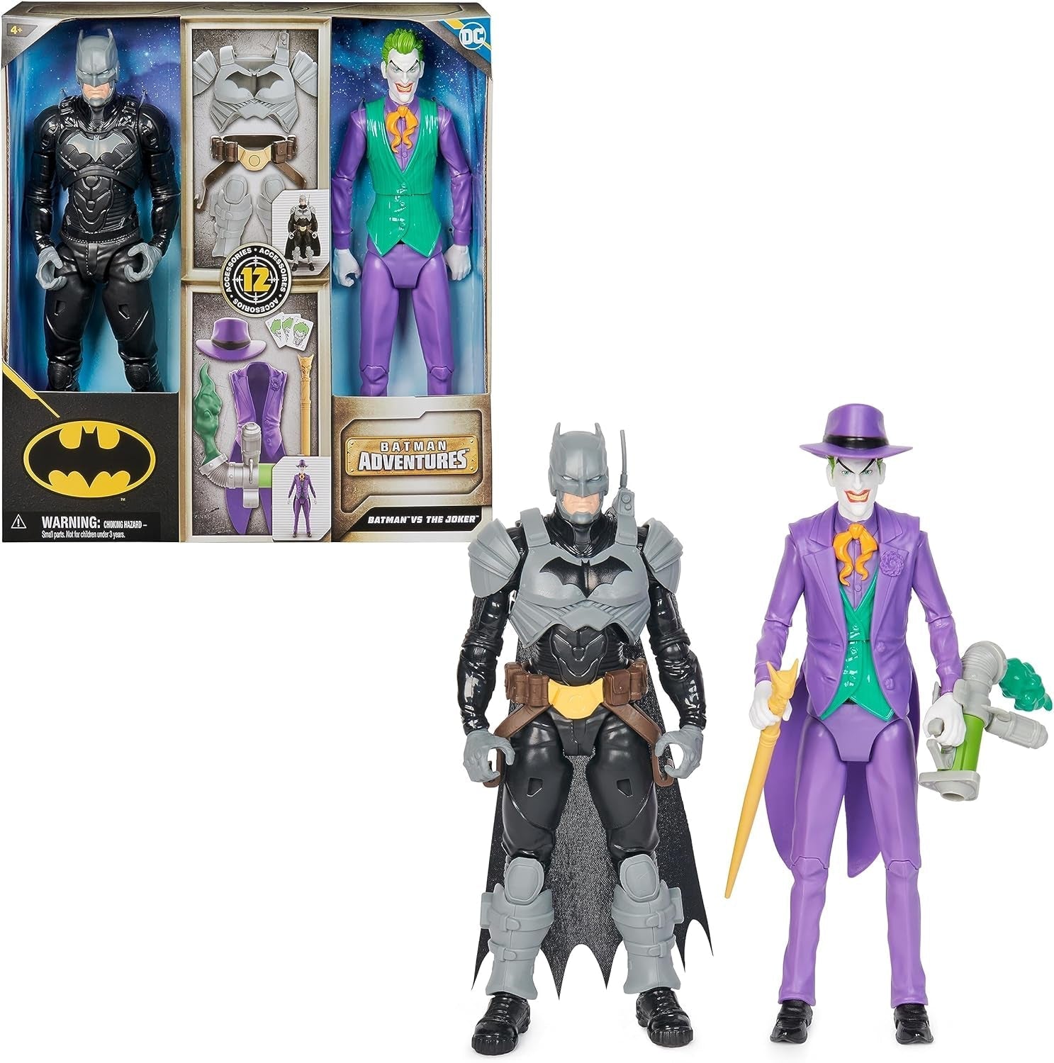 DC Batman Adventures Batman Vs the Joker actionfigursæt, 30 cm - 2 fuldt bevægelige figurer med 12 gear til spændende rollespil, legetøj for 4+ år gamle actionfigurer Naty Shop Standardtitel