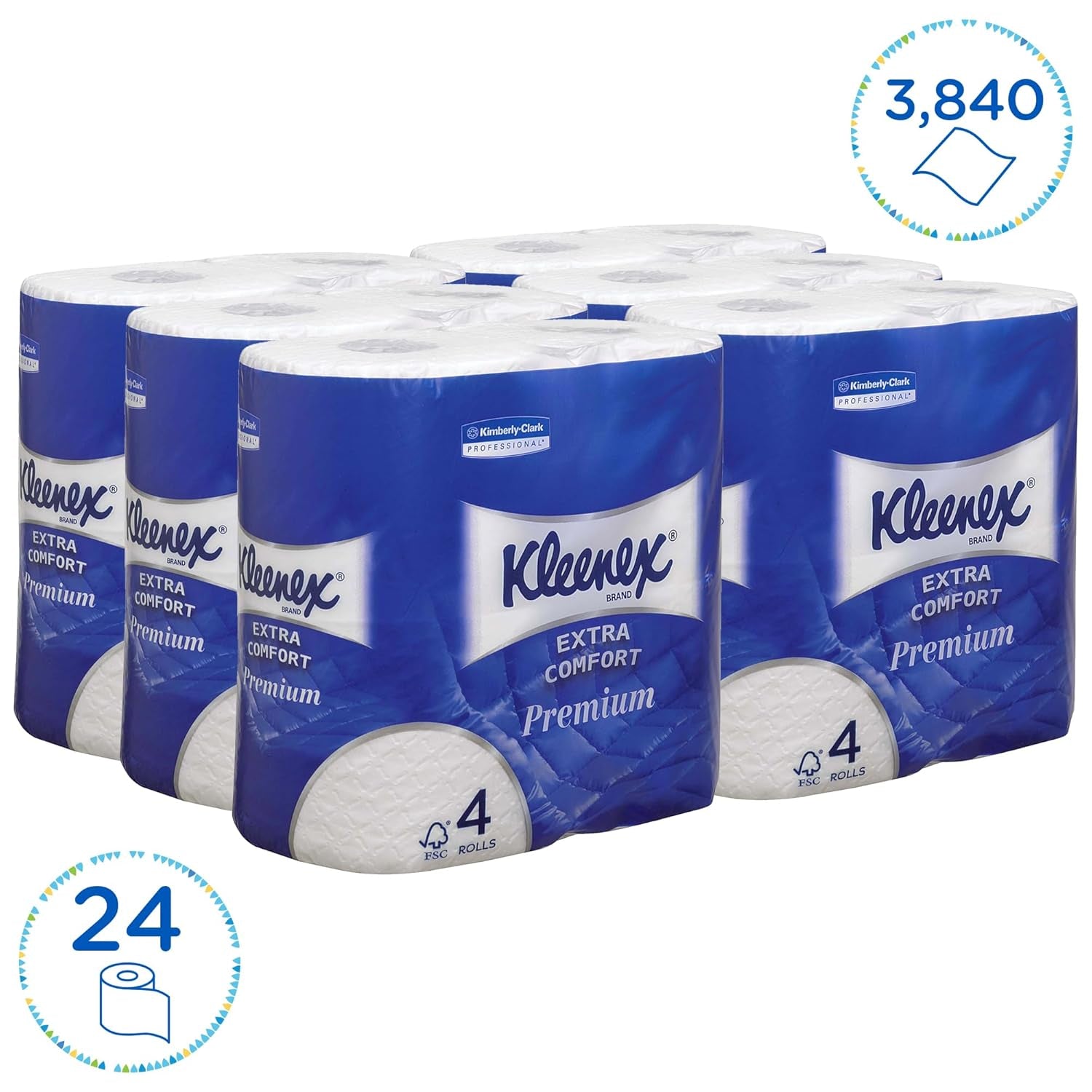 Kleenex Premium toiletpapirruller 8484, toiletpapir 24 ruller x 160 puffede ark, 4-lags toiletpapir, 100 % ren fiber, høj kvalitet, rivefast og blød (2 pakke)