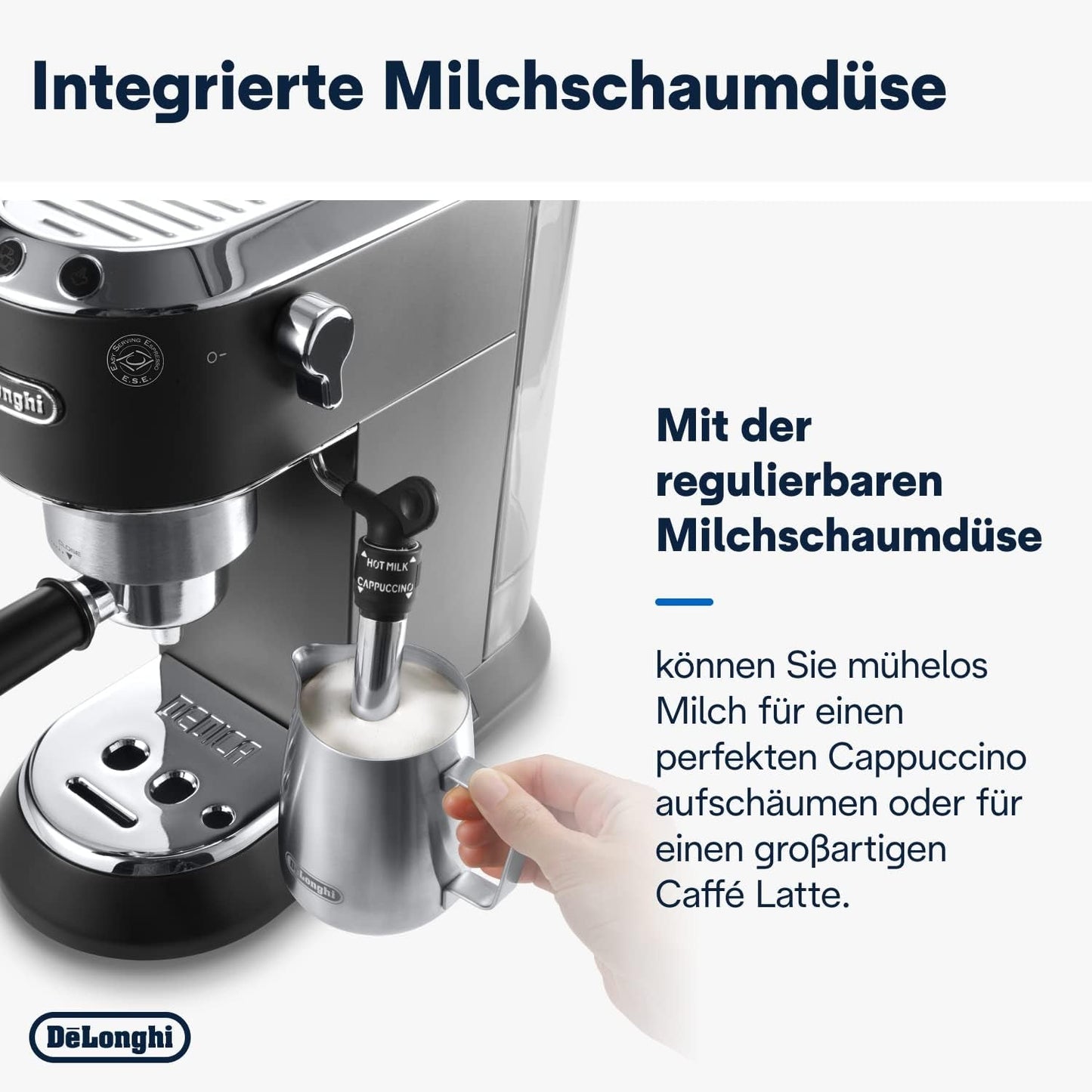 De'Longhi Dedica Style EC 685.B – Espressomaskine med portafilter, espressomaskine med professionel mælkeskummer, kun 15 cm bred, til malet kaffe eller ESE-kapsler, 1 l vandtank, sort