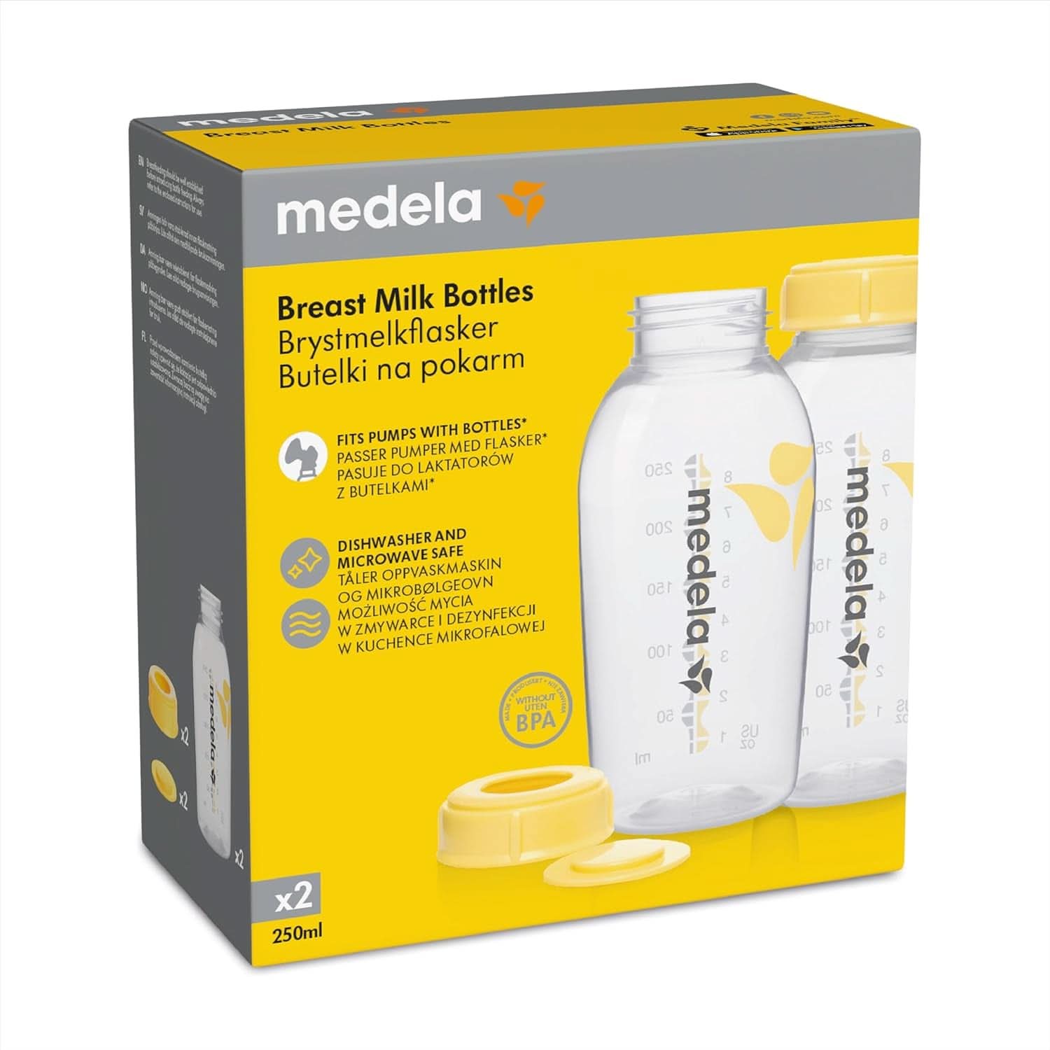 Medela sutteflasker til opbevaring af modermælk | BPA fri | Pakke med 2 × 250 ml Babymad og ammetilbehør Naty Shop