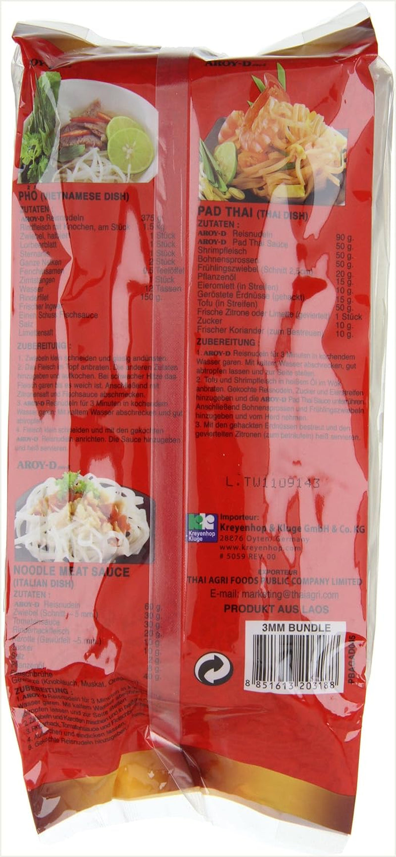 Aroy-D Risnudler Glutenfri 3 mm pakker (1 pakke x 375 g)